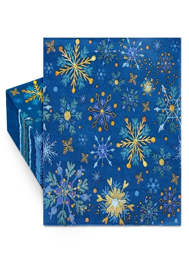 Whaline 80 Pack Winter Snowflake Paper Napkins Christmas Disposable Napkins Blue Gold Xmas Luncheon Dinner Napkins for Party Supplies Table Decor, 6.5 x 6.5 Inch - Image 1